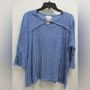 Alfred Dunner Blue Knit Top with Unique Neckline